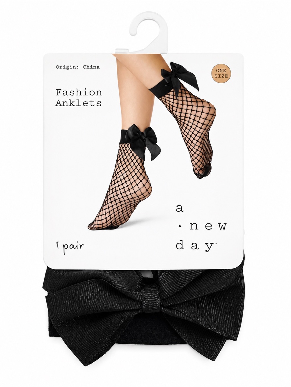 a new day Black Fishnet Anklets with Large Bow Accent